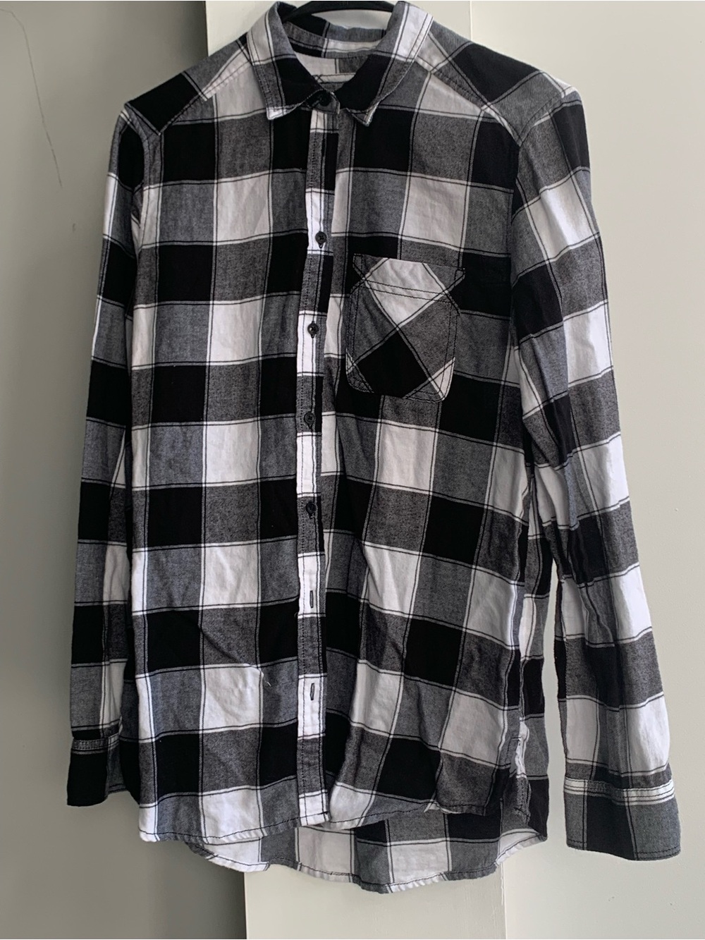 Express Boyfriend Black and White Plaid Button-Down Shirt